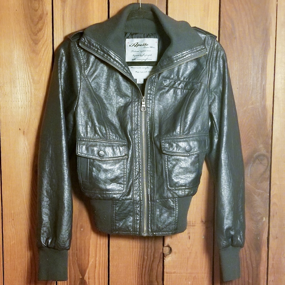 Dark Navy Blue Leather Bomber Jacket